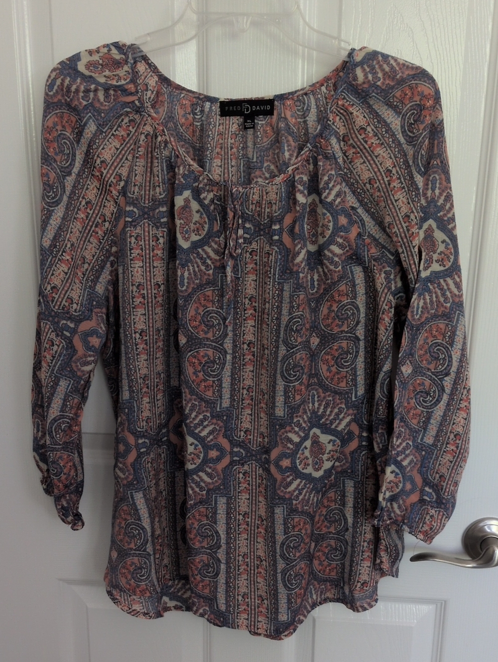 Fred David Lightweight Paisley 3/4 Sleeve Blouse - XL